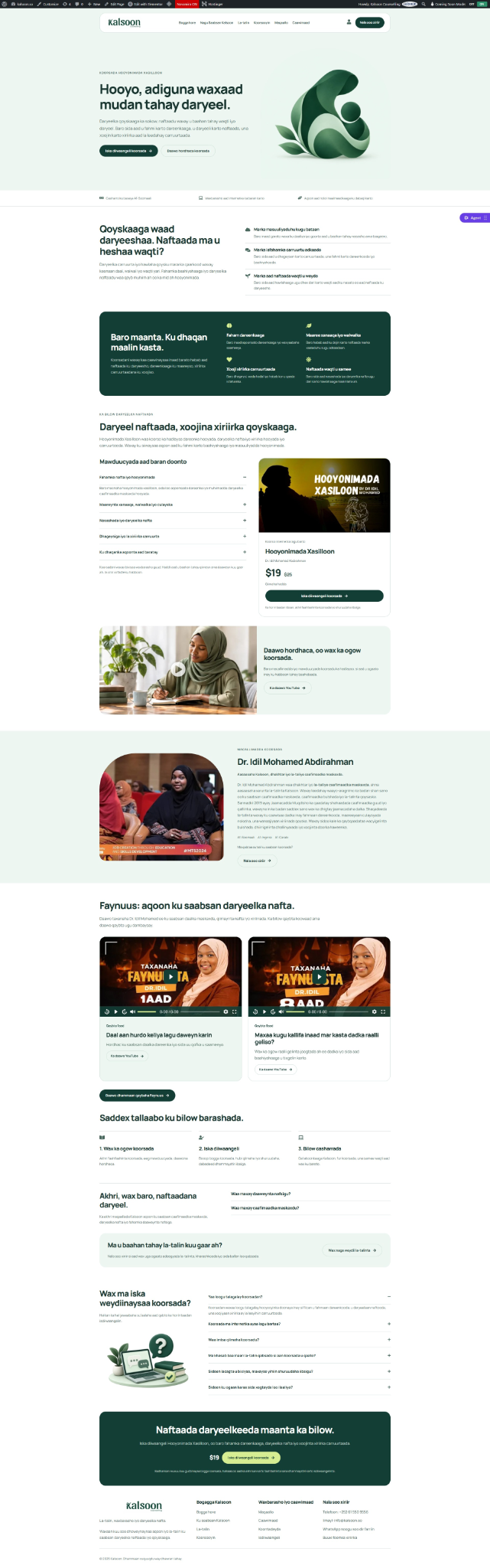 Kalsoon website portfolio screenshot, designed by Cabdisamad Ibrahim