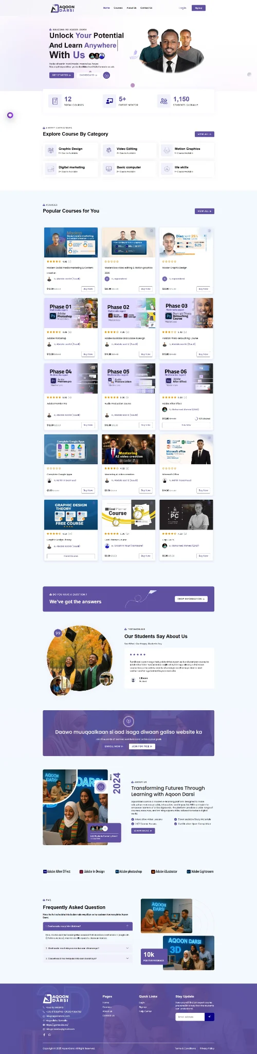 Aqoon Darsi full website designed by Cabdisamad Ibrahim
