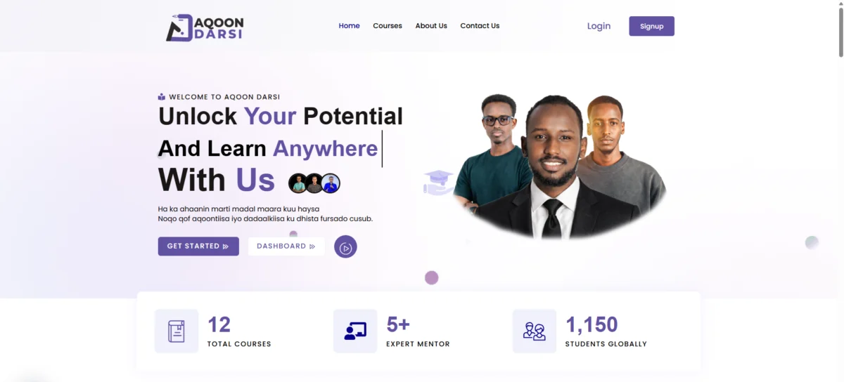 Aqoon Darsi website designed by Cabdisamad Ibrahim